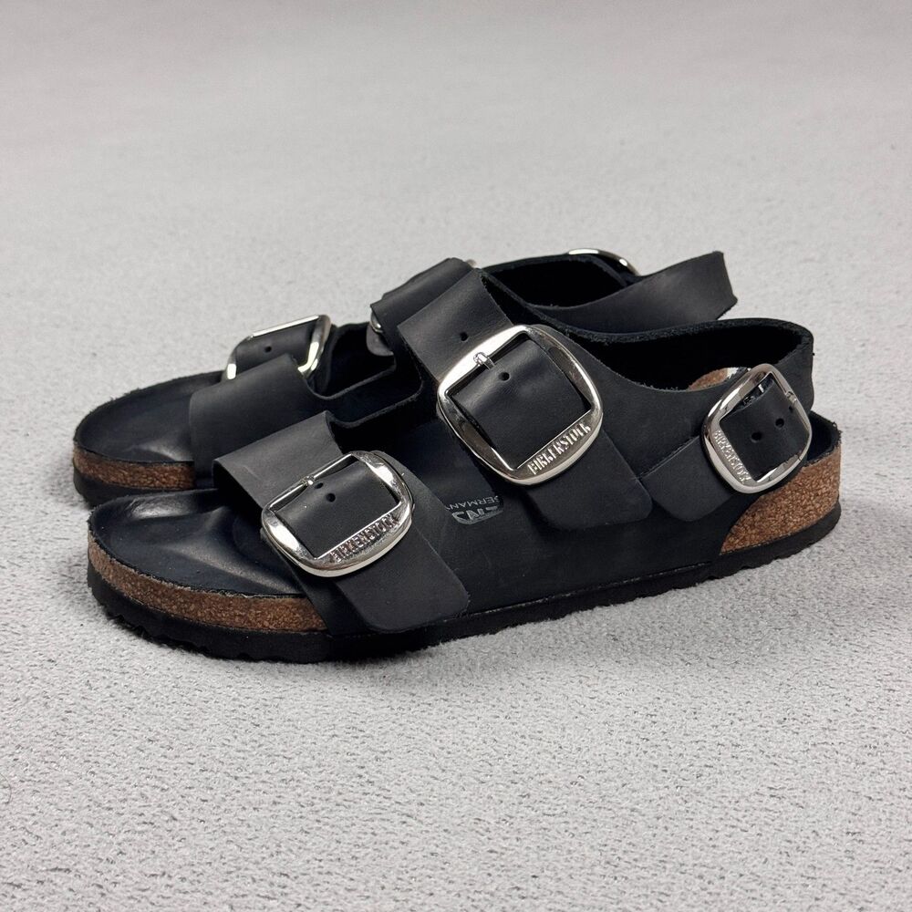 Birkenstock Milano Big Buckle Black Leather Sandals Womens EU 37 US 6 Narrow